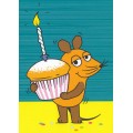 Maus mit Geburtstagsmuffin - Maus - Postkarte