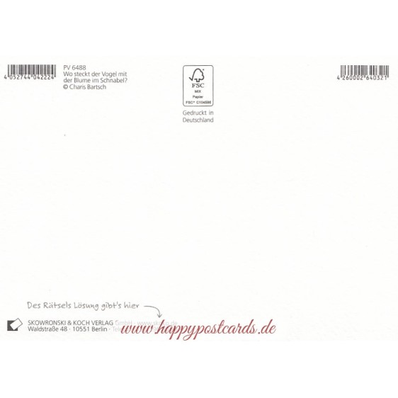 Wo steckt der Vogel mit der Blume im Schnabel?  - Charis Bartsch - Postcard
