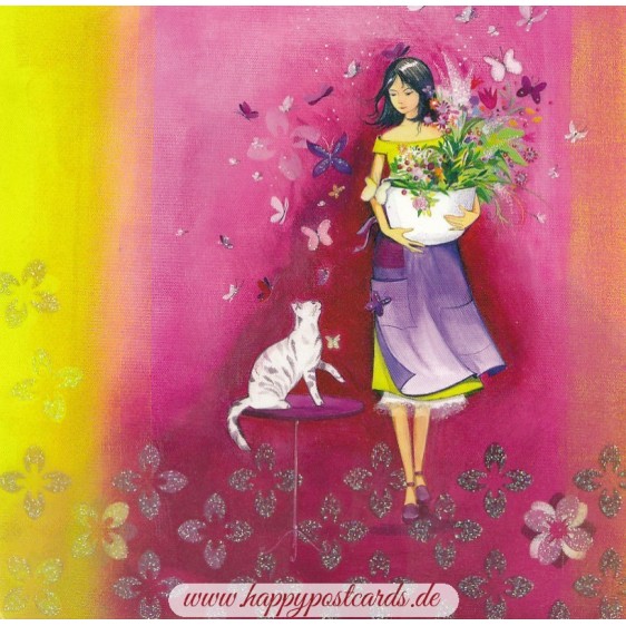 Frau mit Katze - Kristiana Heinemann - Postkarte