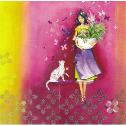 Frau mit Katze - Kristiana Heinemann - Postkarte