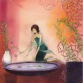 Woman with bowl of flowers - Kristiana Heinemann Postcard