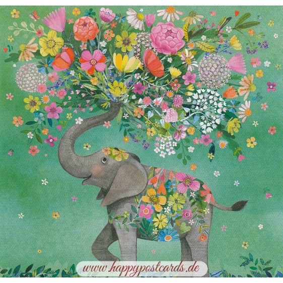 Elefant mit Blumen - Mila Marquis Postkarte