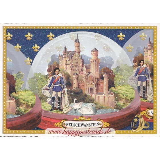 Schloss Neuschwanstein - Schneekugel - Tausendschön - Postkarte