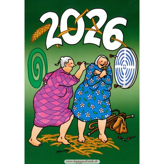 622 - Jahreskarte 2026 Frauen spielen Darts - Löök Postkarte