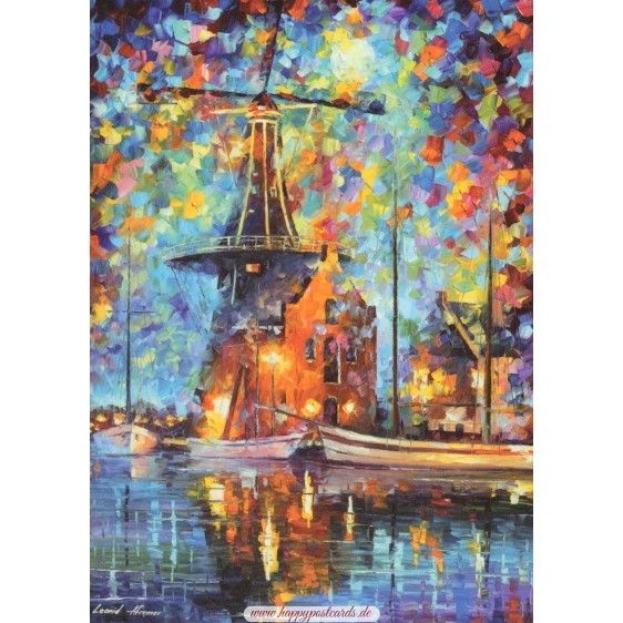 A mill near Amsterdam - Afremov Postkarte