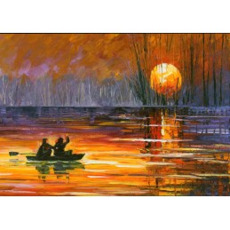 Sunset Fishing - Afremov Postkarte