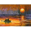 Sunset Fishing - Afremov Postkarte
