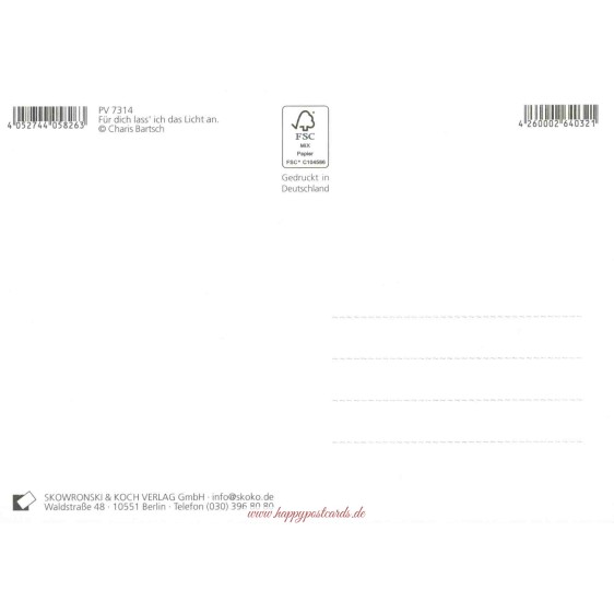 Für dich lass' ich das Licht an. - Charis Bartsch - Postkarte