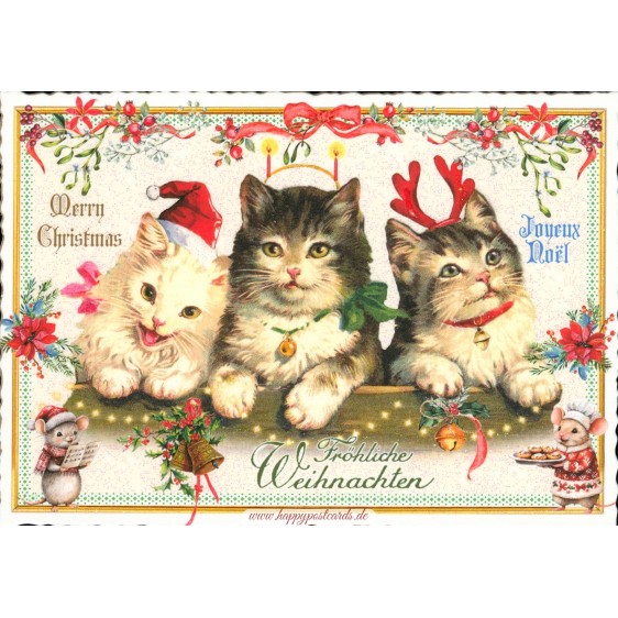 PK1354 Fröhliche Weihnachten - Katzen - Tausendschön - Weihnachtskarte