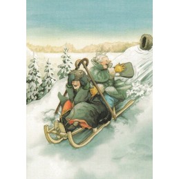 5 - Old Ladies with a Sled - Postcard