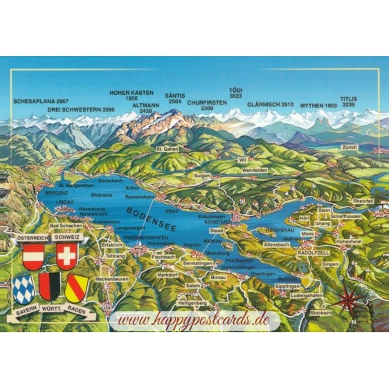 Bodensee - Map - Postkarte