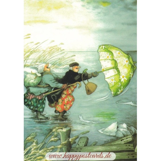 24 - Old Ladies skating - postcard