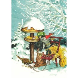 222 - Dwarf feeding Birds - postcard