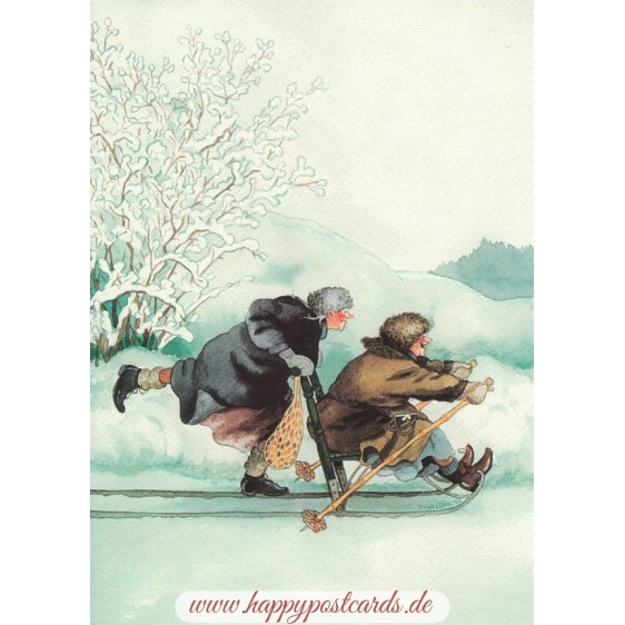 2 - Old Ladies with a Sledge - postcard