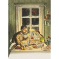 Pettersson beim Essen mit Findus - Postkarte